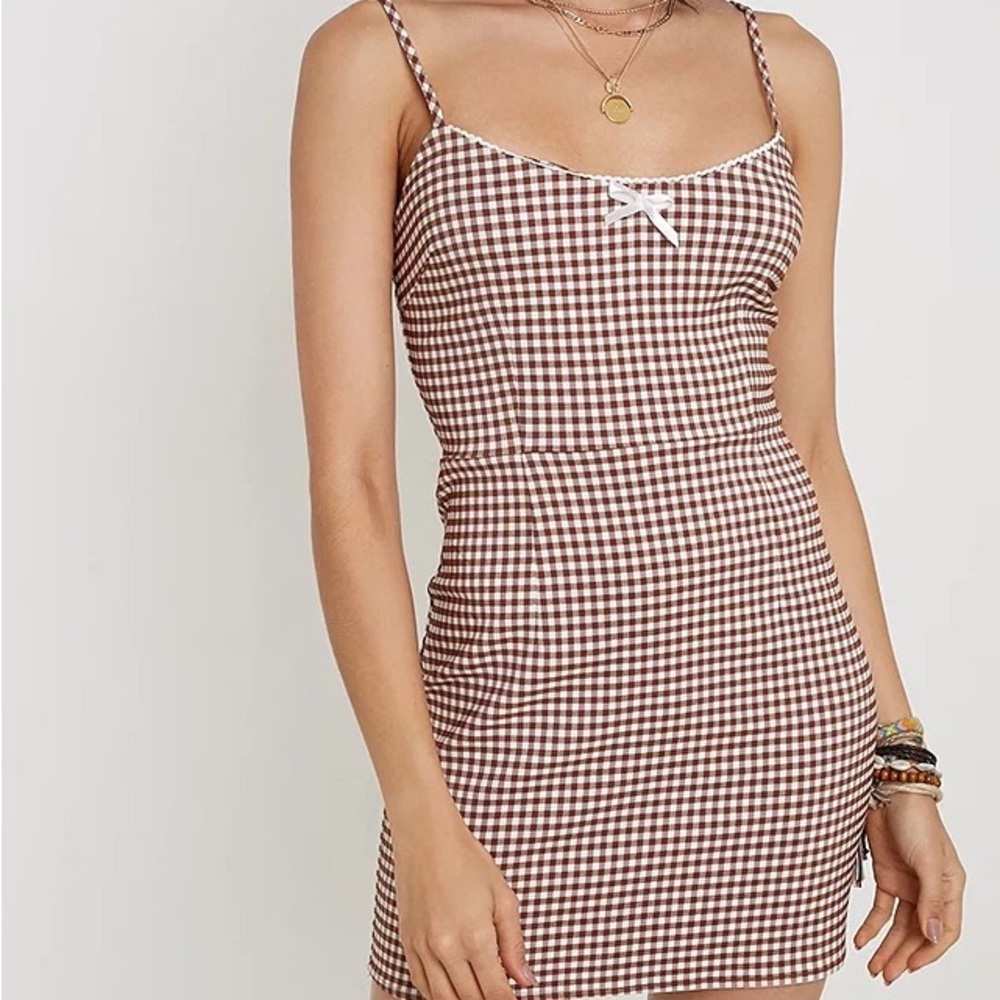 URBAN OUTFITTERS TAHOE BROWN GINGHAM MINI DRESS